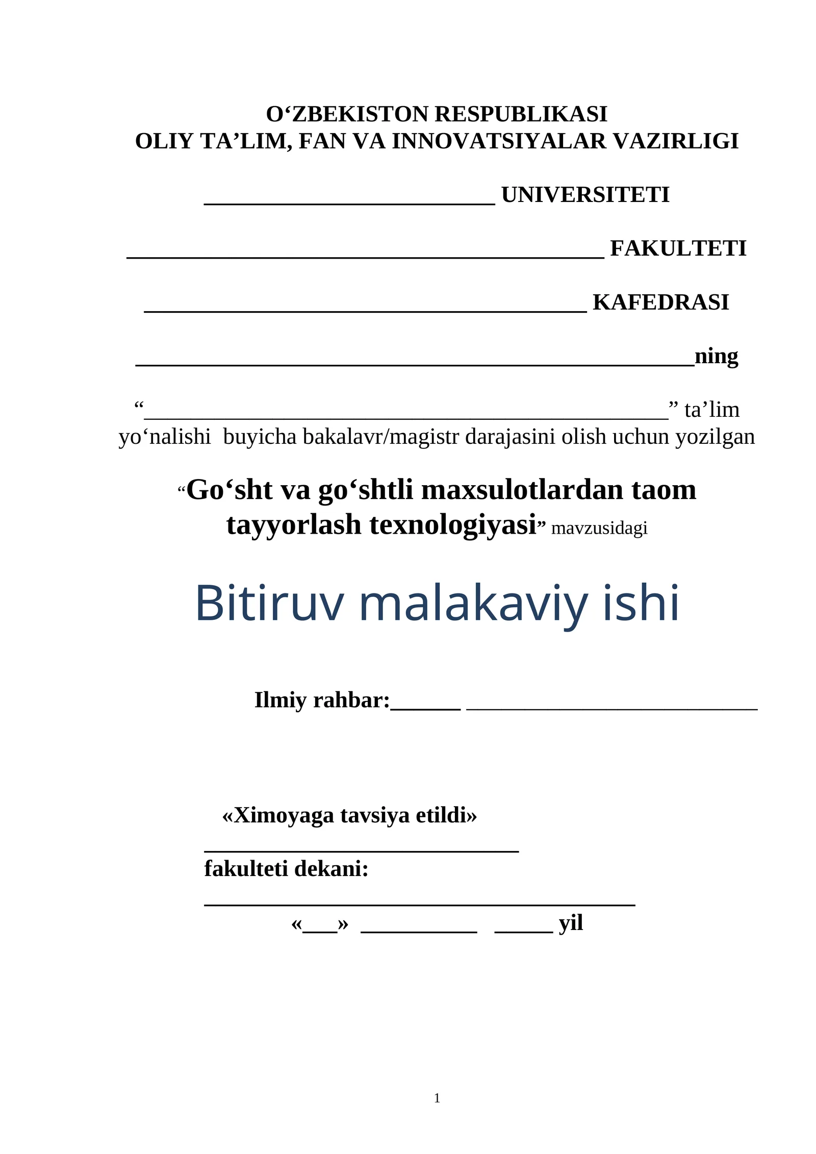 Go‘sht va go‘shtli maxsulotlardan taom tayyorlash texnologiyasi