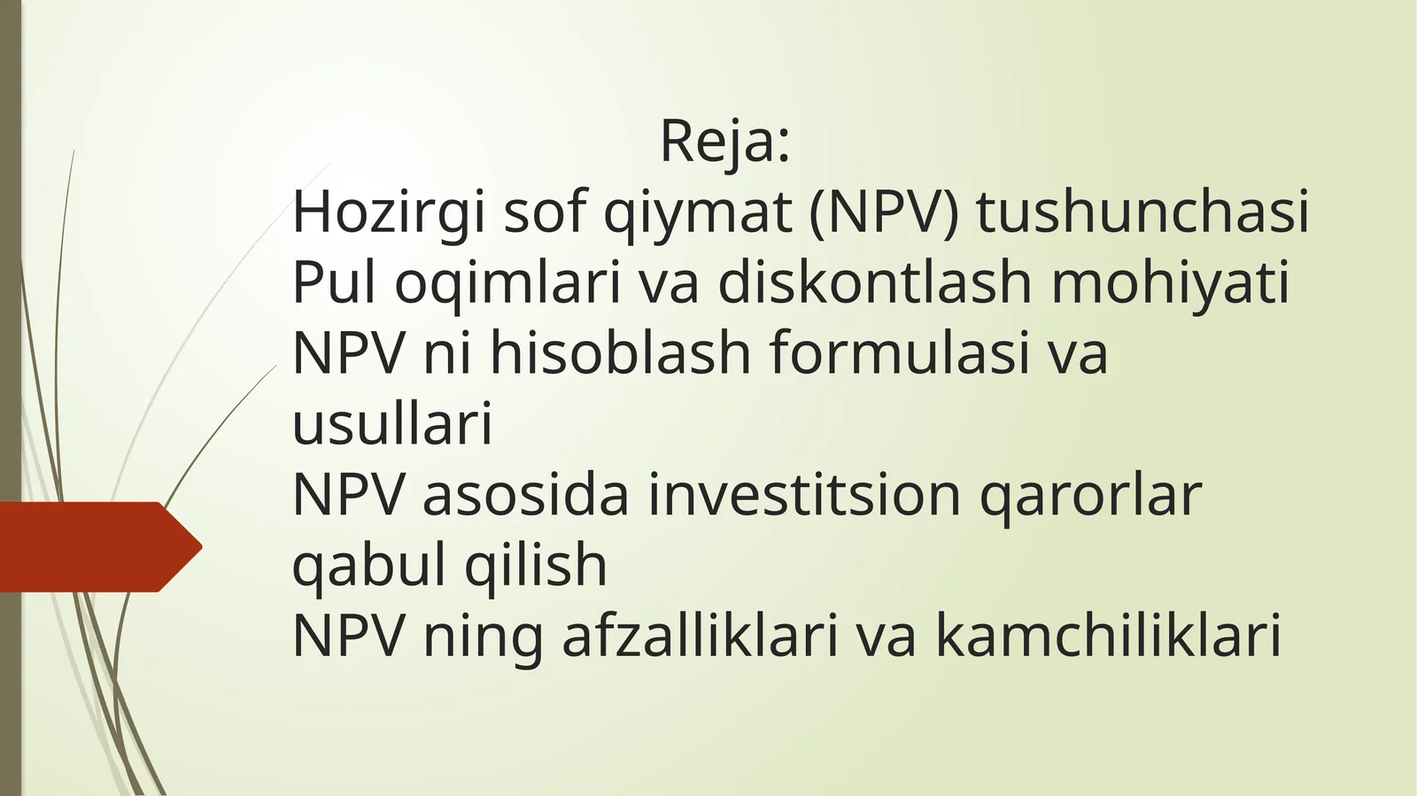 Hozirgi sof qiymat ( NPV) tushunchasi