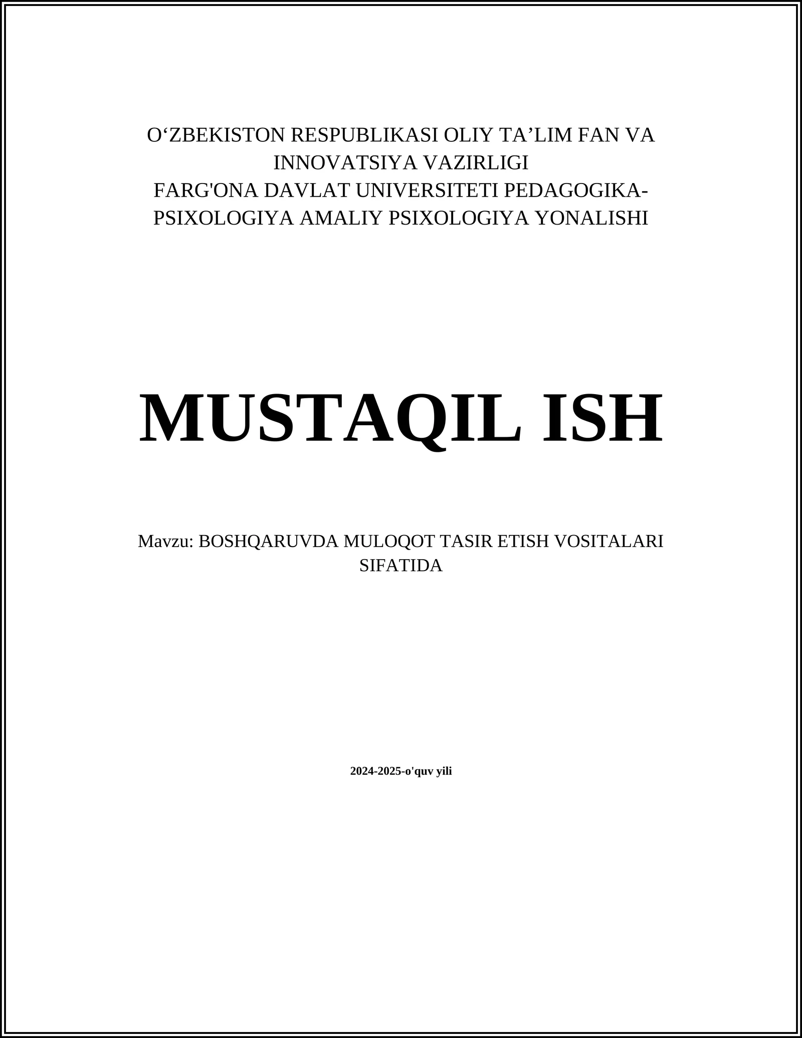 BOSHQARUVDA MULOQOT TASIR ETISH VOSITALARI SIFATIDA