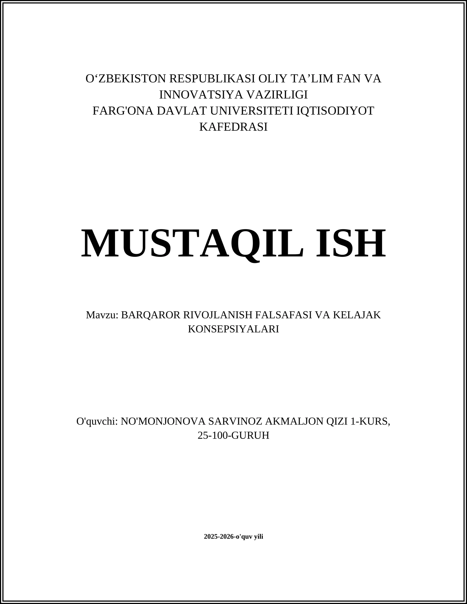 BARQAROR RIVOJLANISH FALSAFASI VA KELAJAK KONSEPSIYALARI
