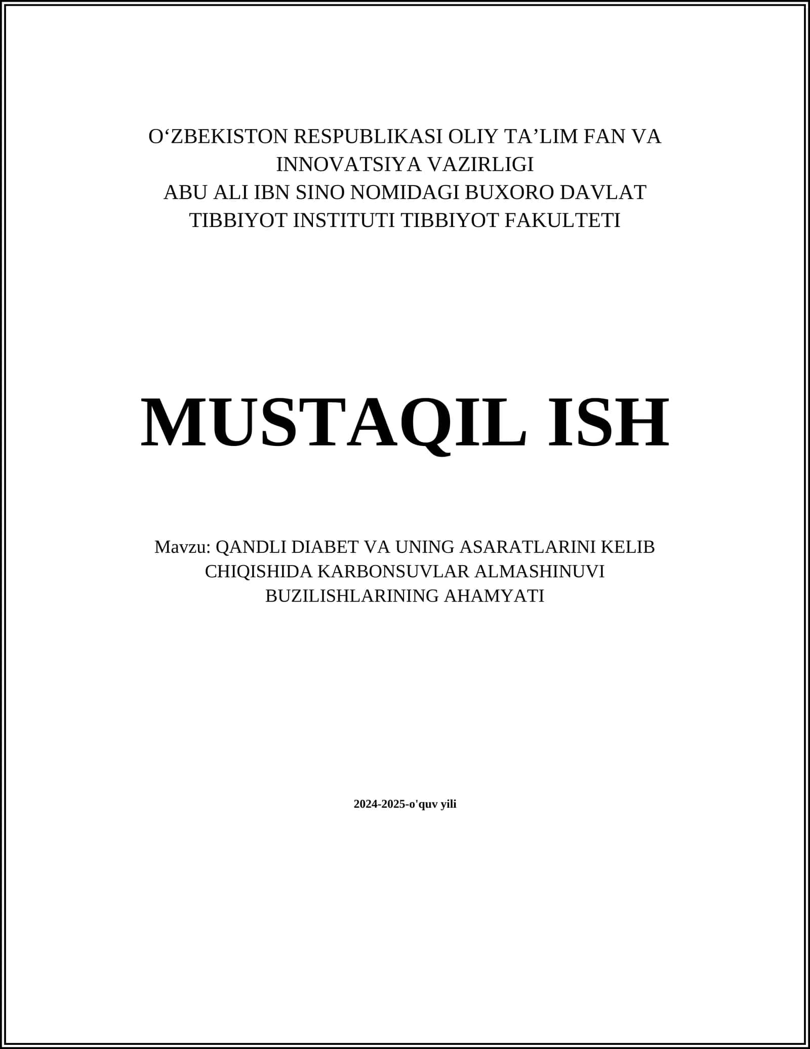 QANDLI DIABET VA UNING ASARATLARINI KELIB CHIQISHIDA KARBONSUVLAR ALMASHINUVI BUZILISHLARINING AHAMYATI