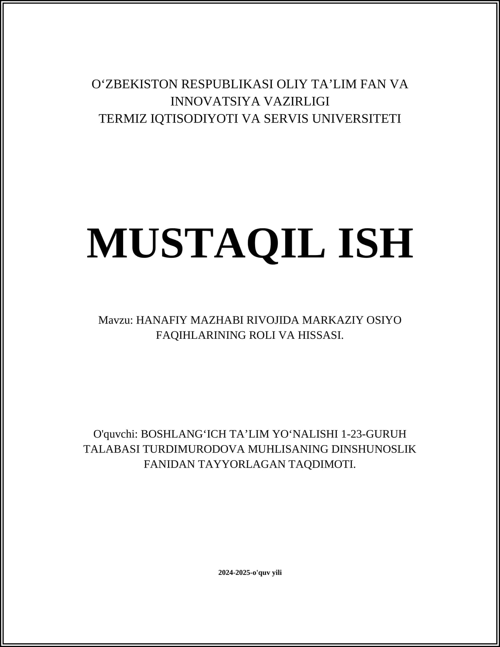 HANAFIY MAZHABI RIVOJIDA MARKAZIY OSIYO FAQIHLARINING ROLI VA HISSASI