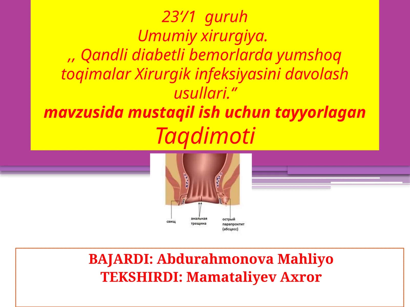 Qandli Diabetli Bemorlarda Yumshoq Toqimalar Chirurgik Infeksiyasinin Davolash Usullari