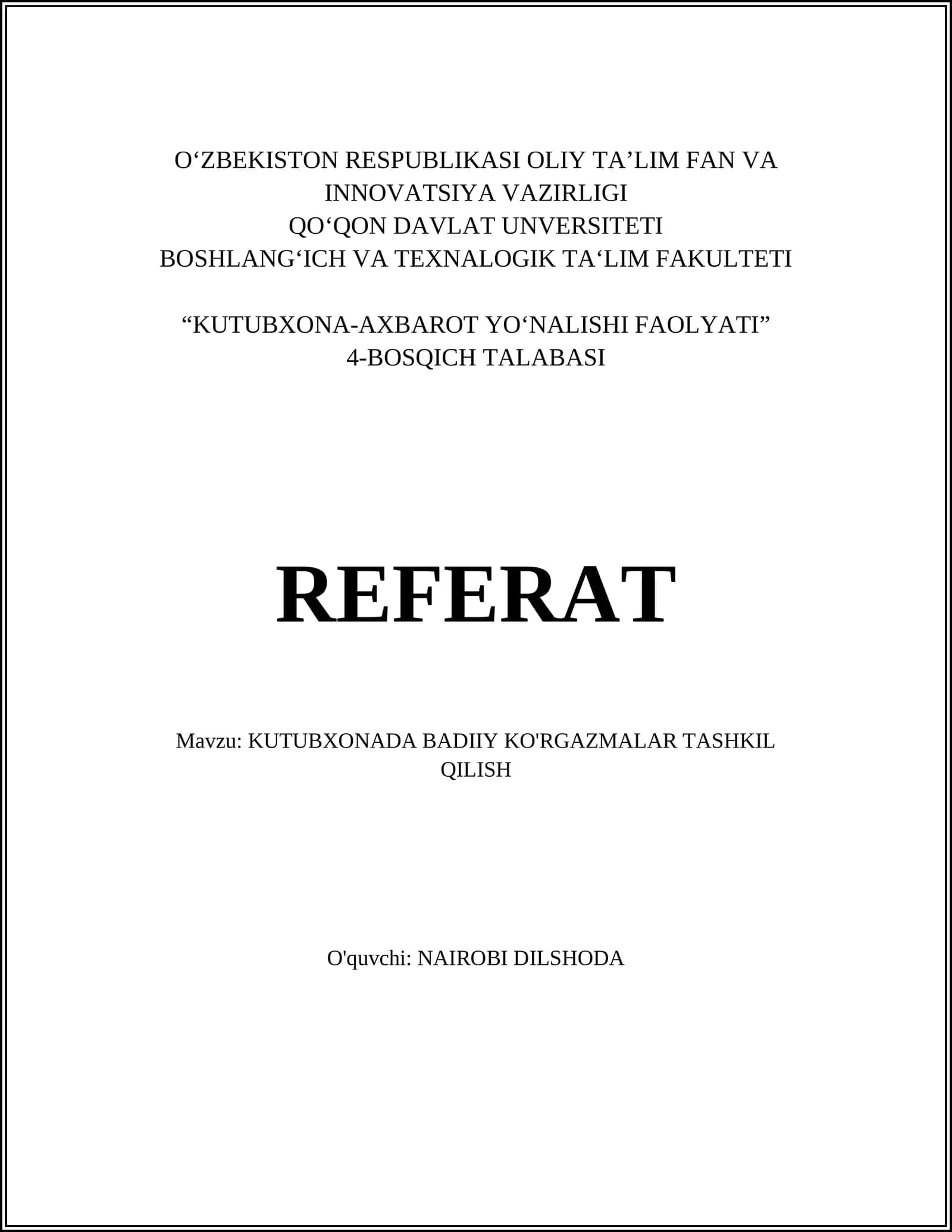 KUTUBXONADA BADIIY KO'RGAZMALAR TASHKIL QILISH