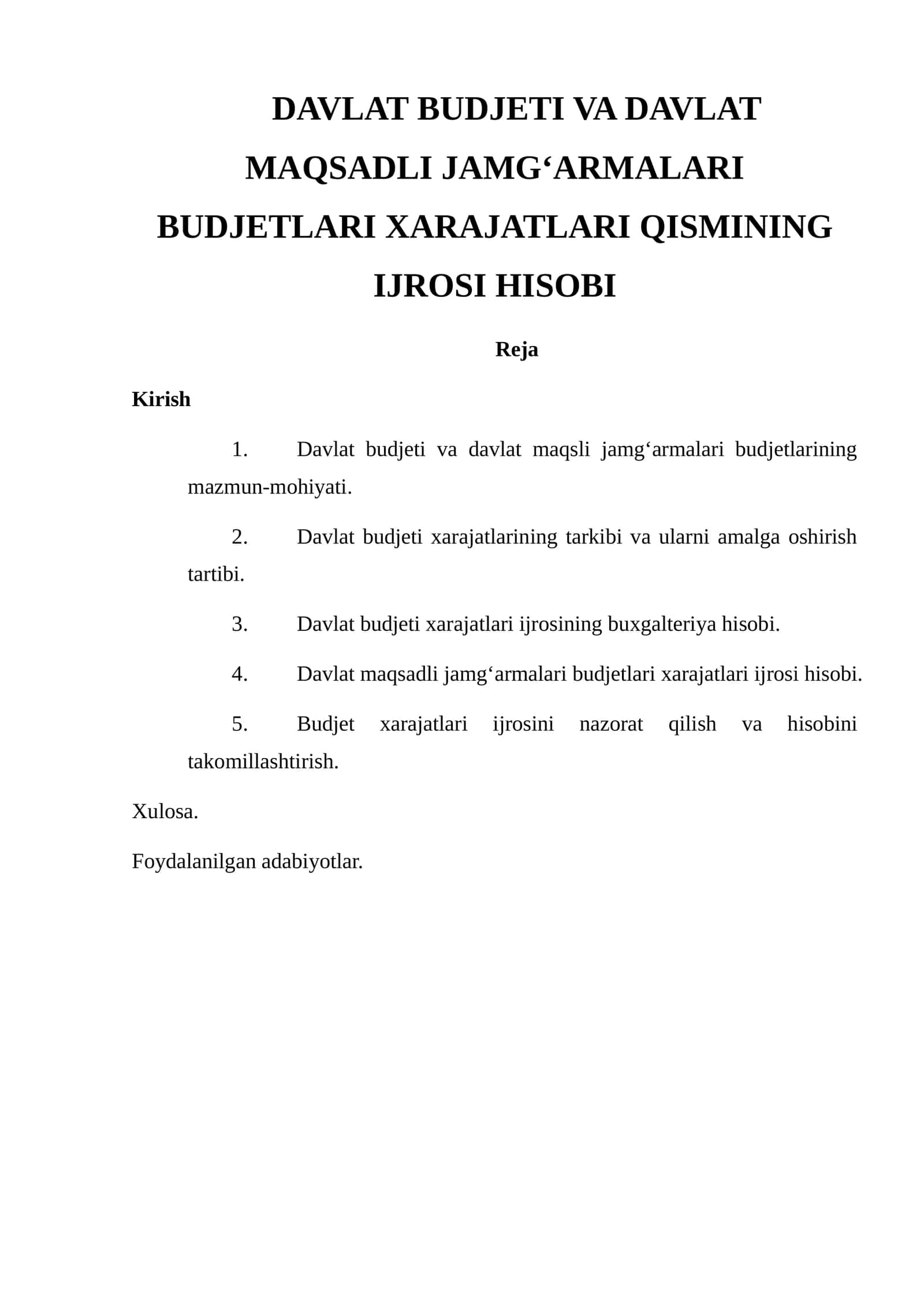 Davlat Budjeti va Davlat Maqsadli Jamg‘armalari Budjetlari Xarajatlari Qismini Ijrosi Hisobi