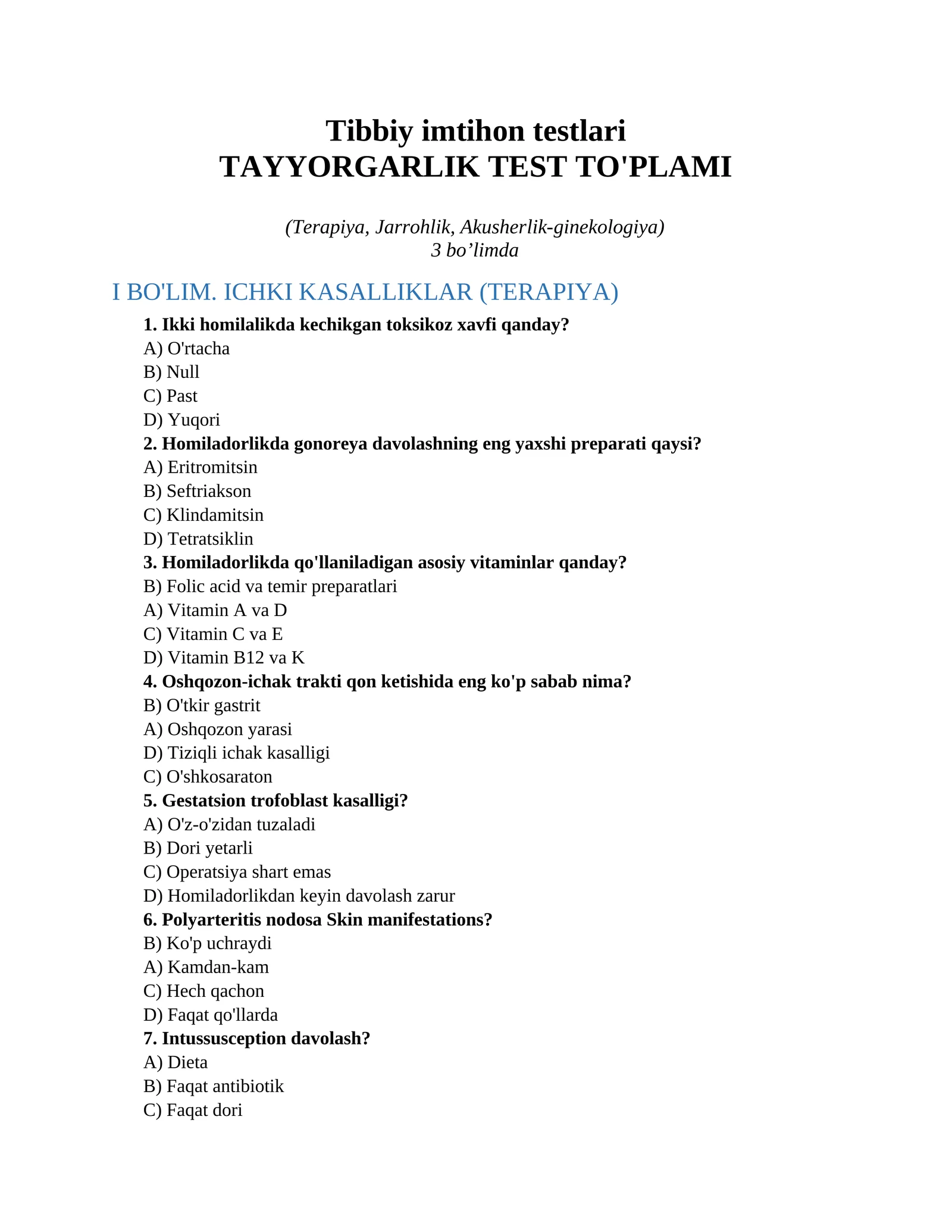 Tibbiy imtihon testlari