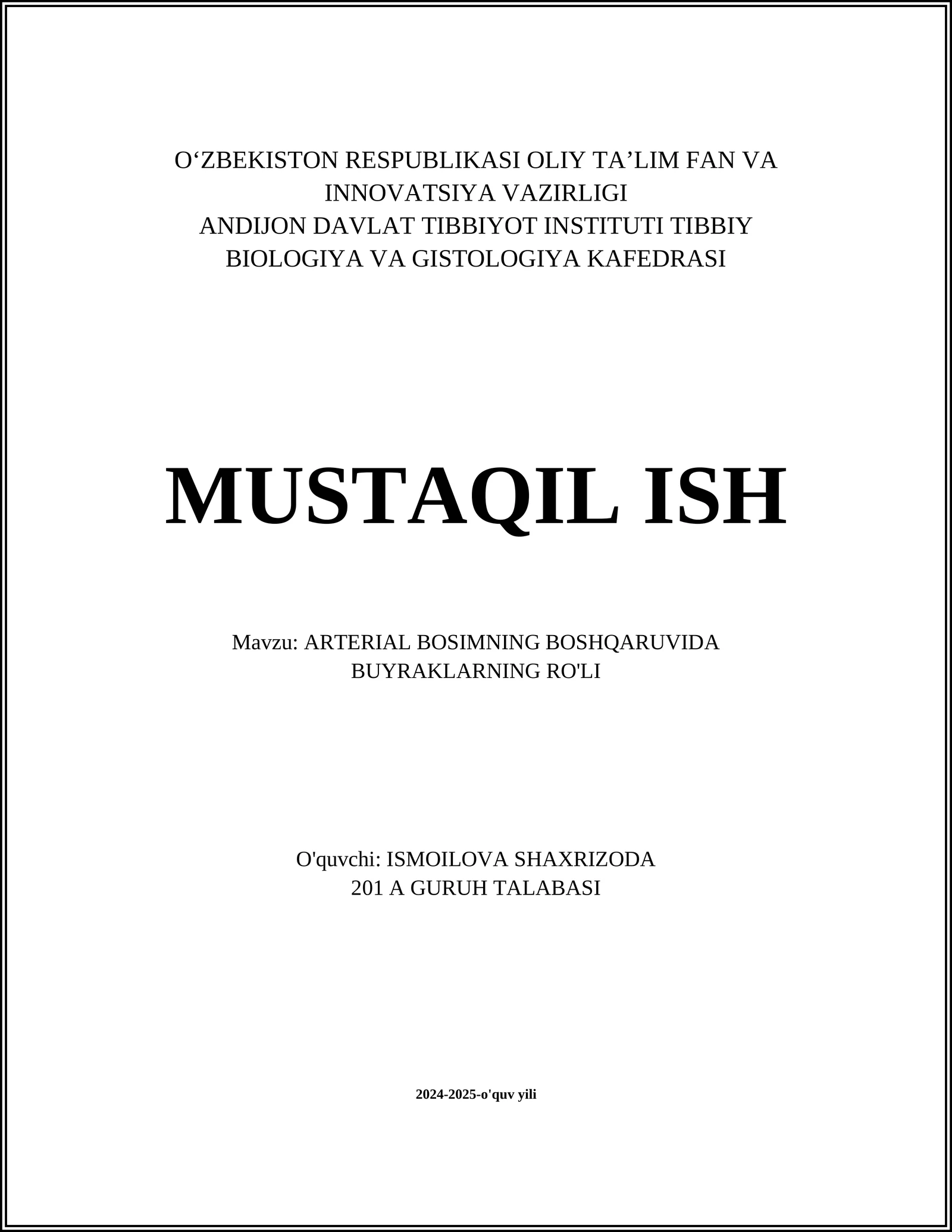 ARTERIAL BOSIMNING BOSHQARUVIDA BUYRAKLARNING RO'LI