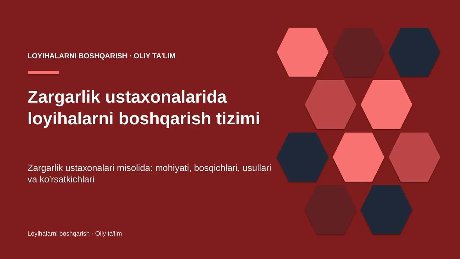Zargarlik ustaxonalarida loyihalarni boshqarish tizimi