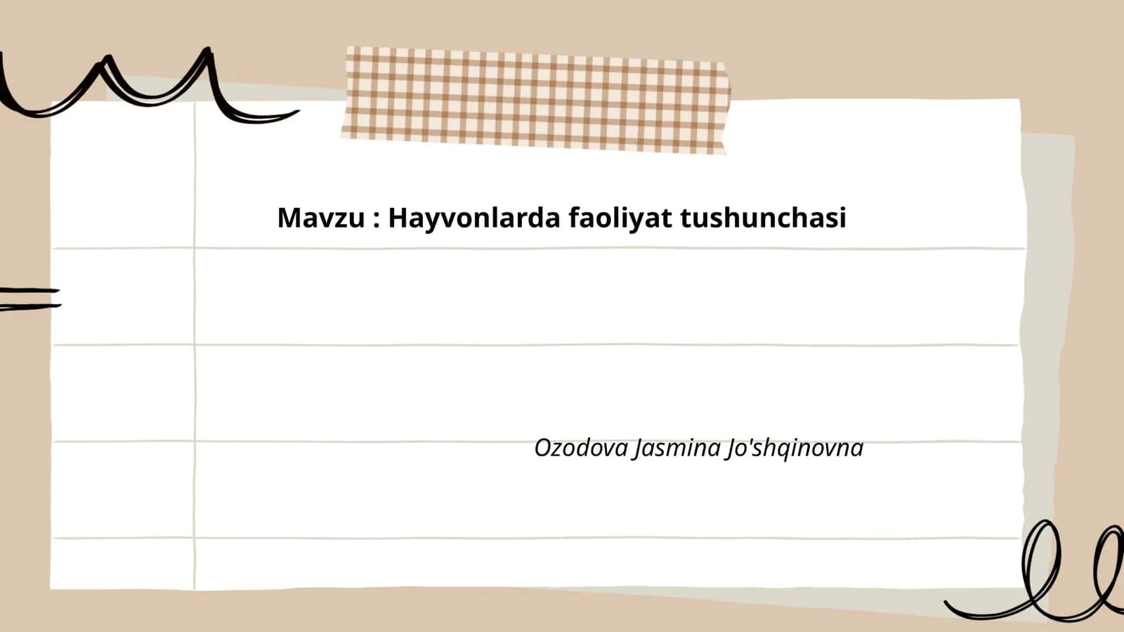 Hayvonlarda faoliyat tushunchasi