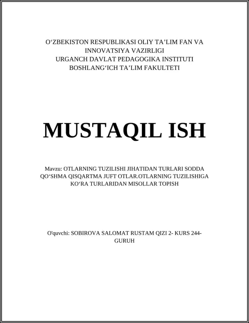 OTLARNING TUZILISHI JIHATIDAN TURLARI SODDA QOʻSHMA QISQARTMA JUFT OTLAR
