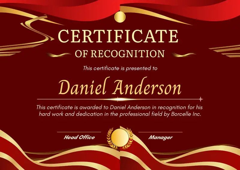 CERTIFICATE OF RECOGNITION