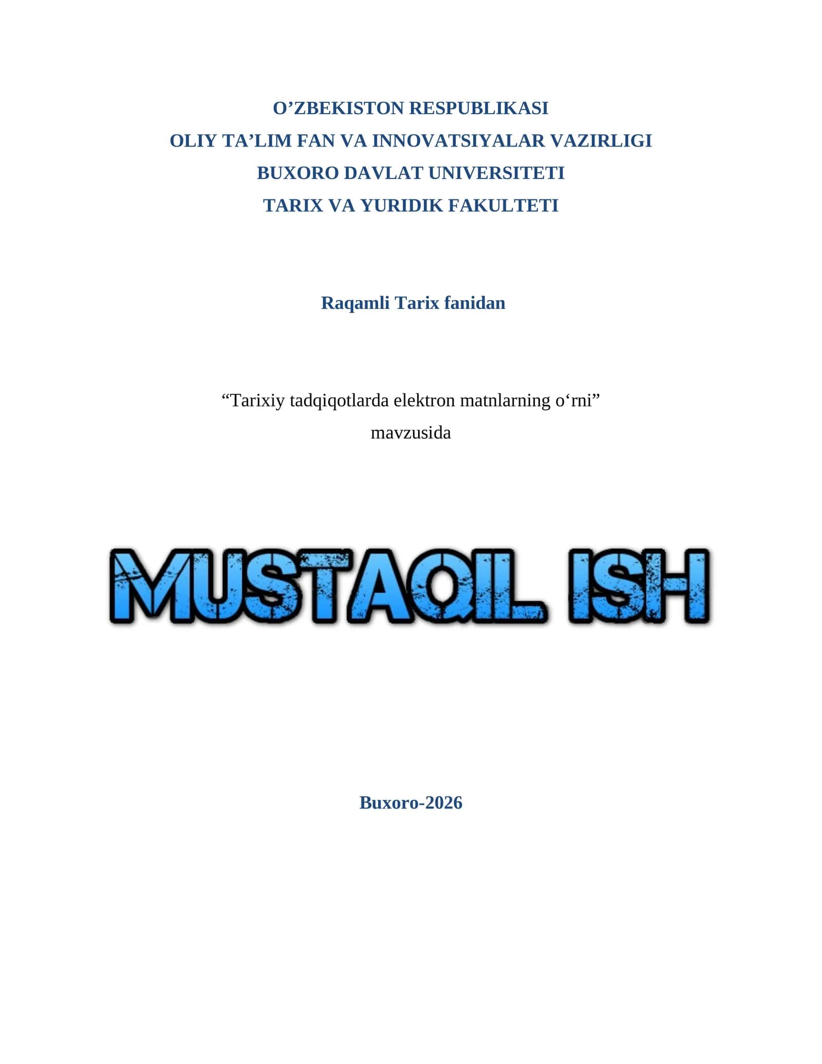 Raqamli Tarix fanidan