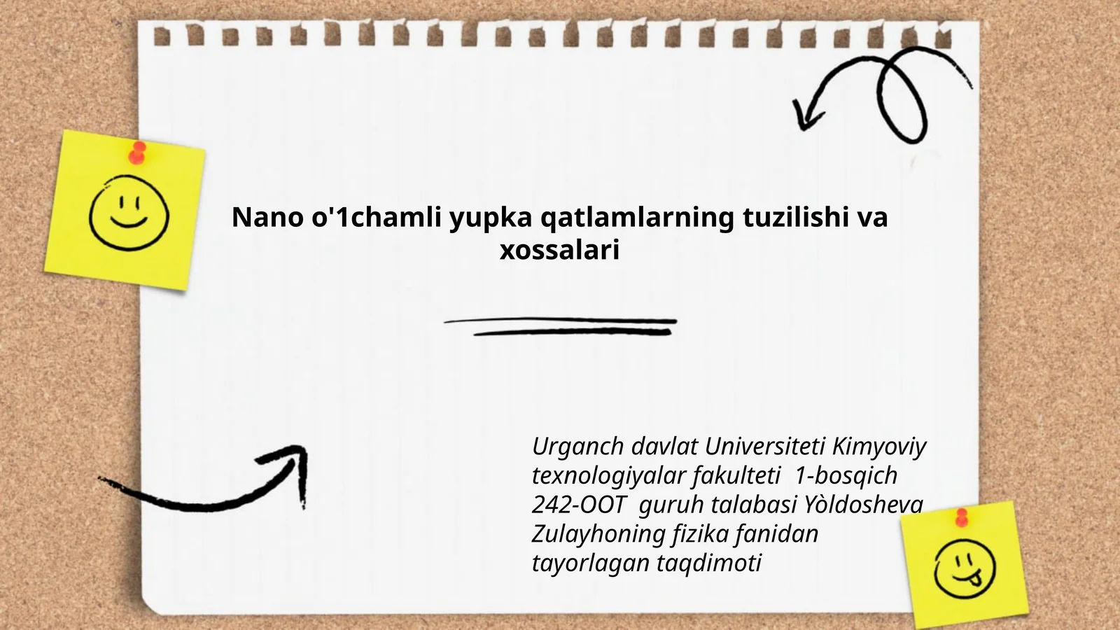 Nano o'1chamli yupka qatlamlarning tuzilishi va xossalari