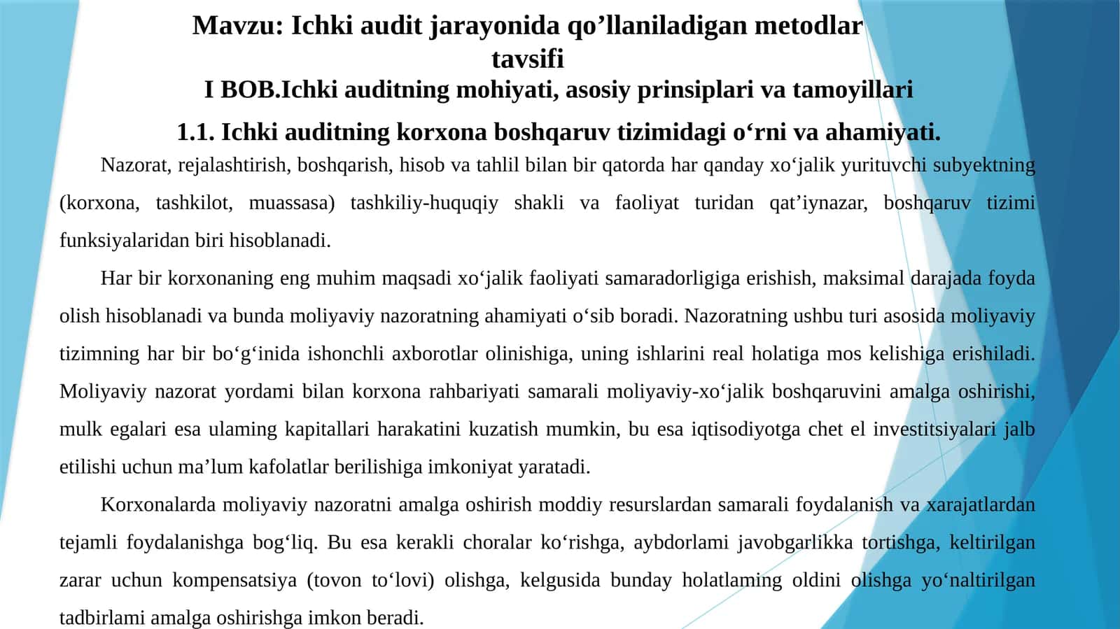 Ichki audit jarayonida metodlar