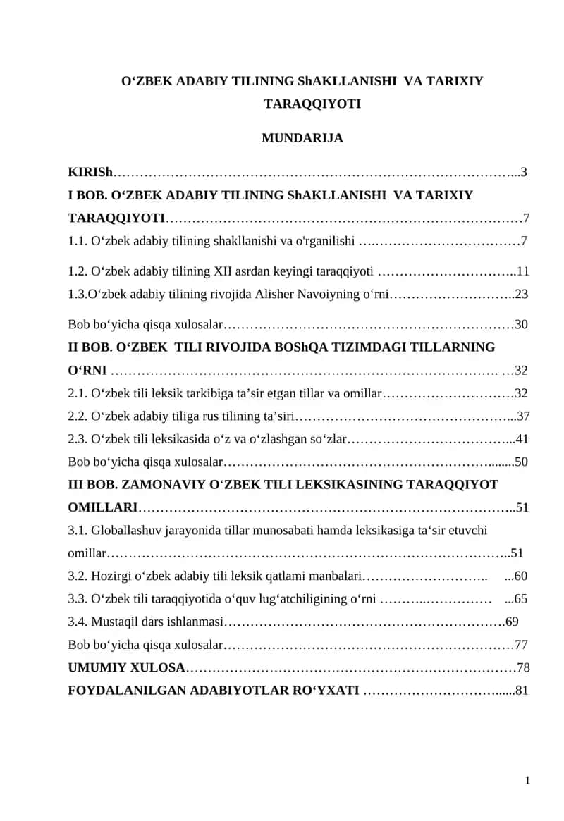 O‘ZBEK ADABIY TILINING ShAKLLANISHI  VA TARIXIY TARAQQIYOTI