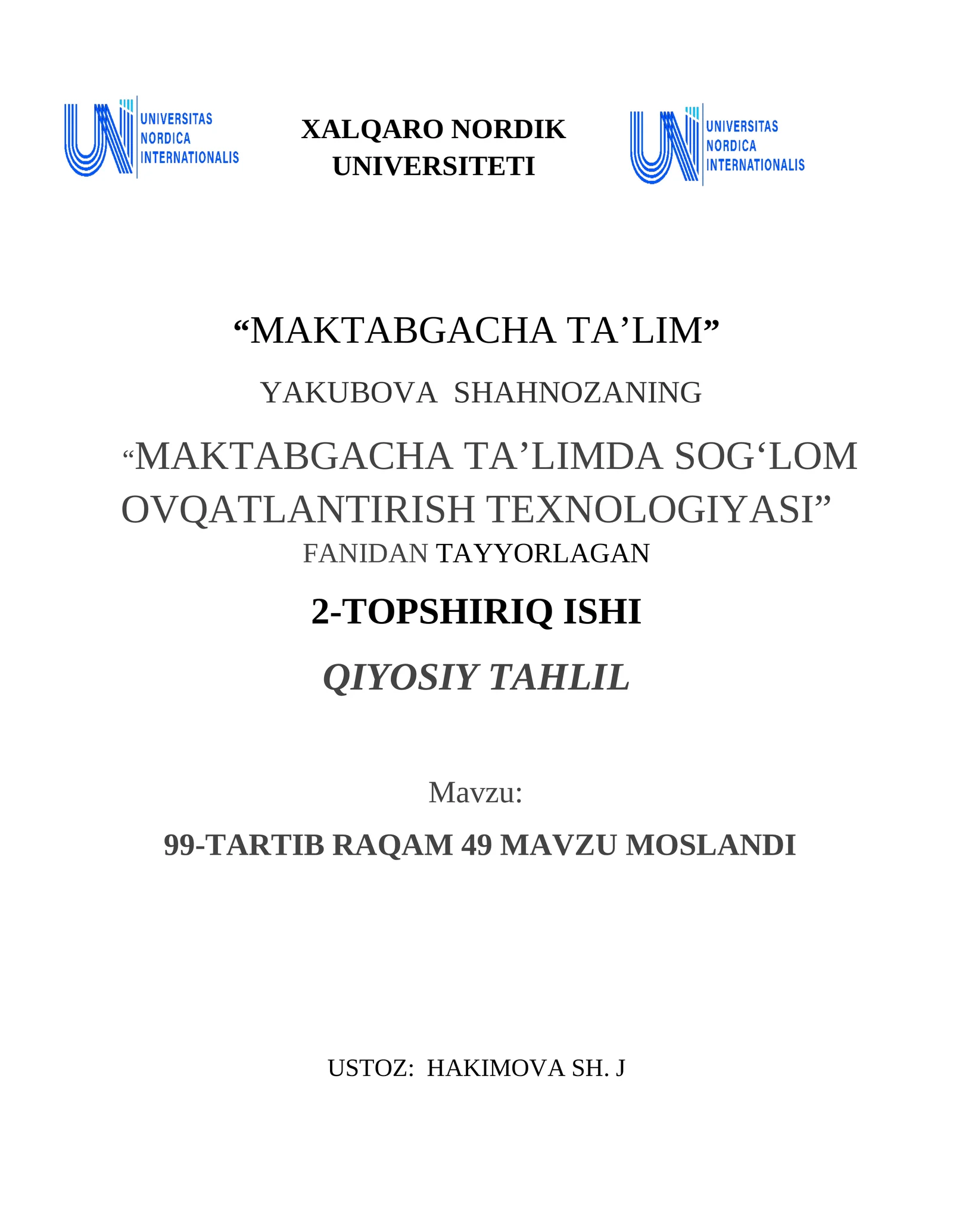 MAKTABGACHA TA’LIMDA SOG‘LOM OVQATLANTIRISH TEXNOLOGIYASI