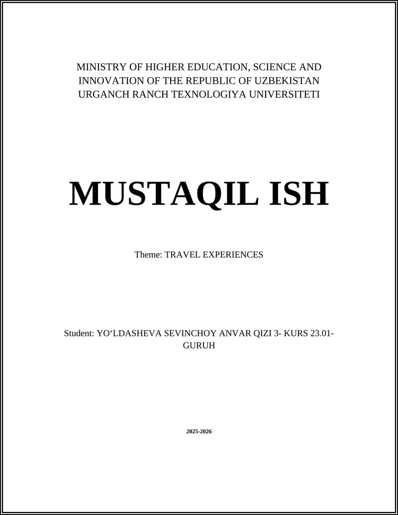 MUSTAQIL ISH - TRAVEL EXPERIENCES