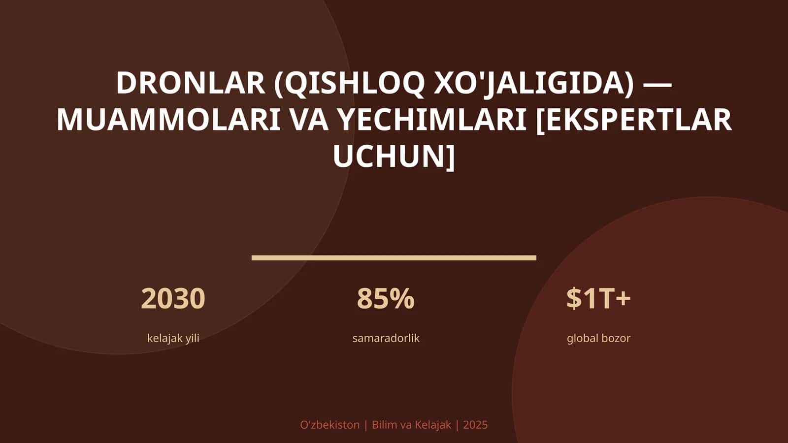 DRONLAR (QISHLOQ XO'JALIGIDA) — MUAMMOLARI VA YECHIMLARI [EKSPERTLAR UCHUN]