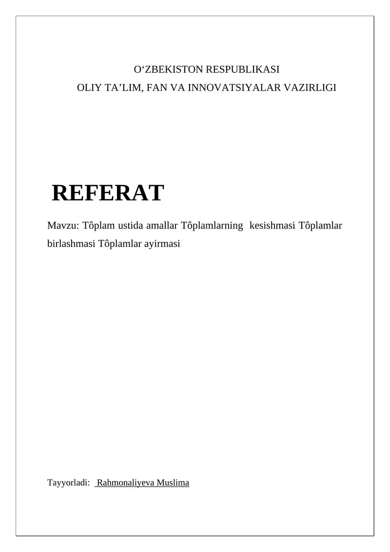 To'plam ustida amallar