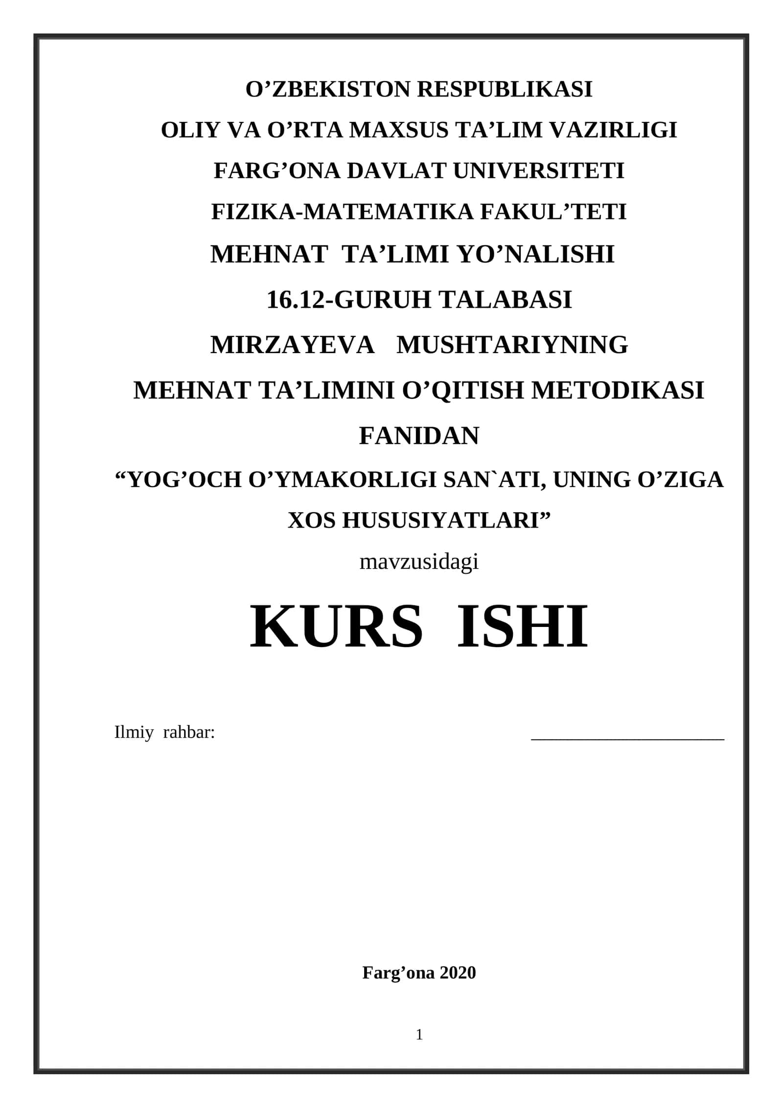 MEHNAT TA’LIMINI O’QITISH METODIKASI