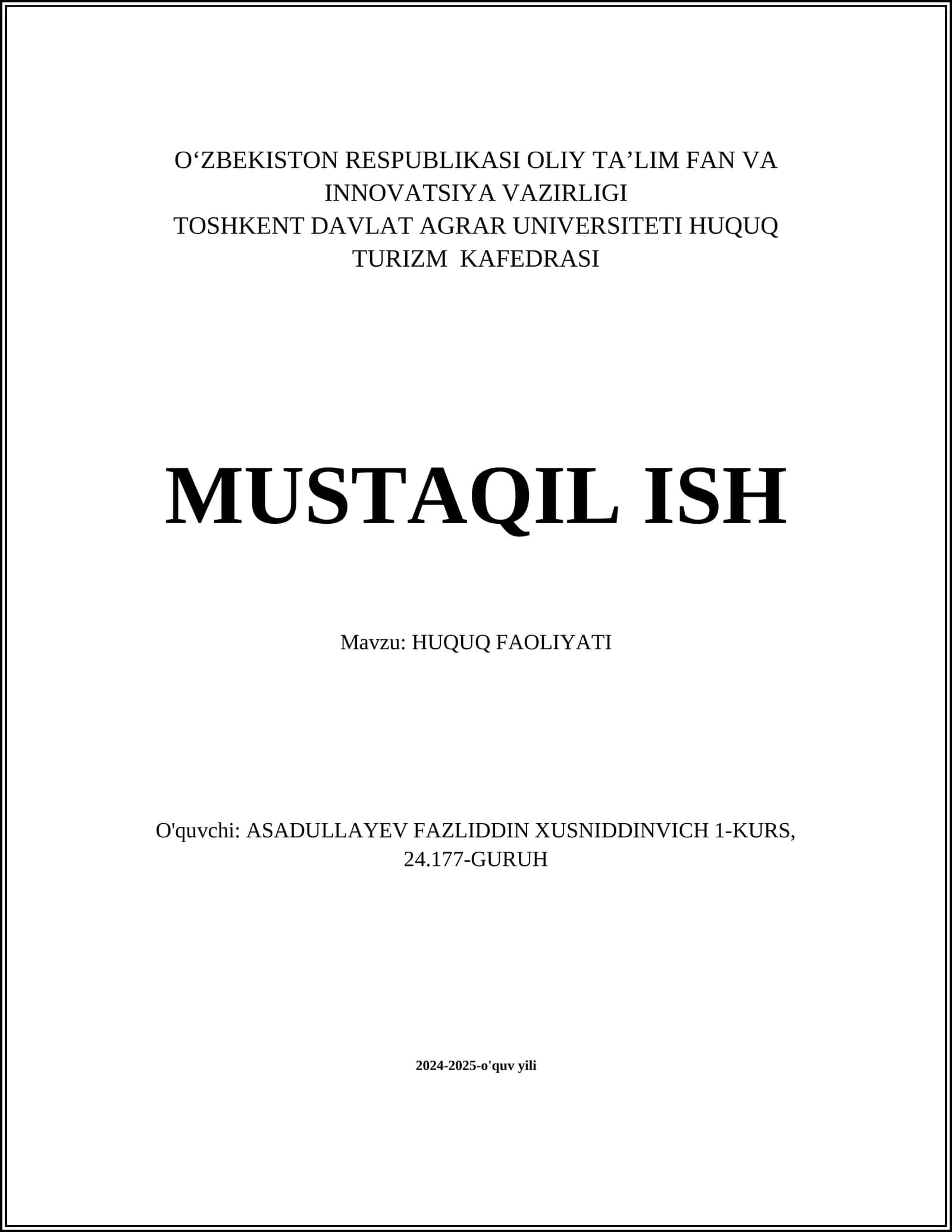 HUQUQ FAOLIYATI