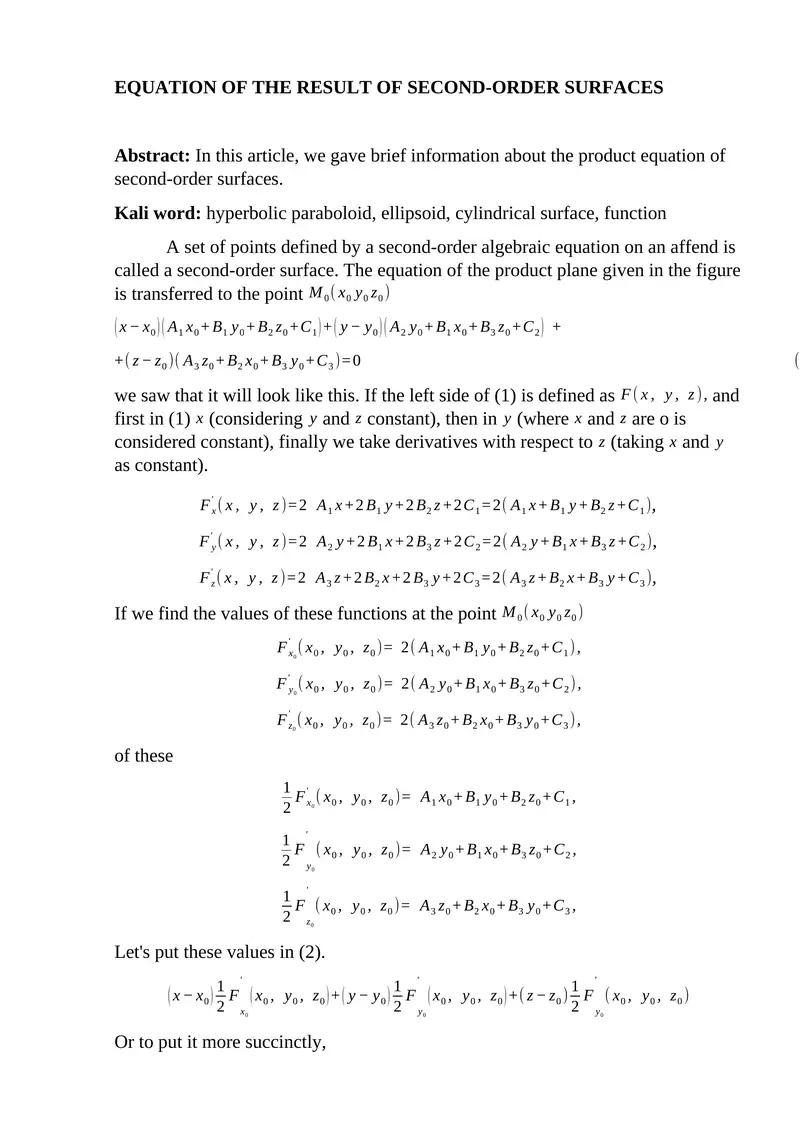 EQUATION OF THE RESULT OF SECOND-ORDER SURFACES