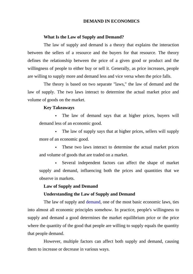 Law of Supply and Demand