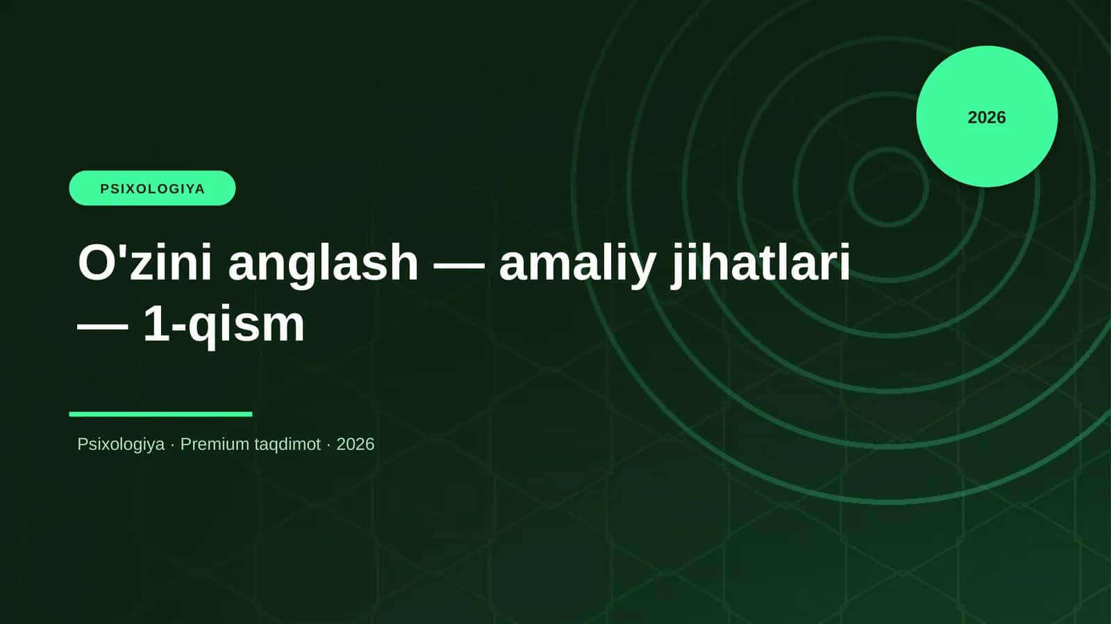 O'zini anglash — amaliy jihatlari — 1-qism