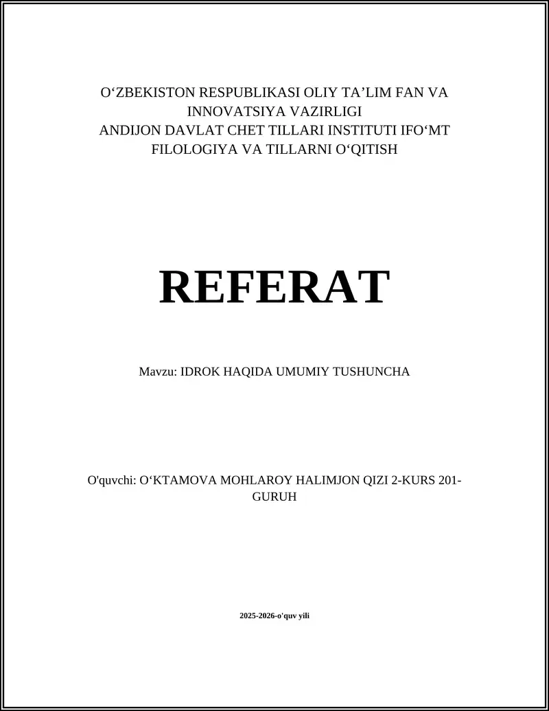 IDROK HAQIDA UMUMIY TUSHUNCHA