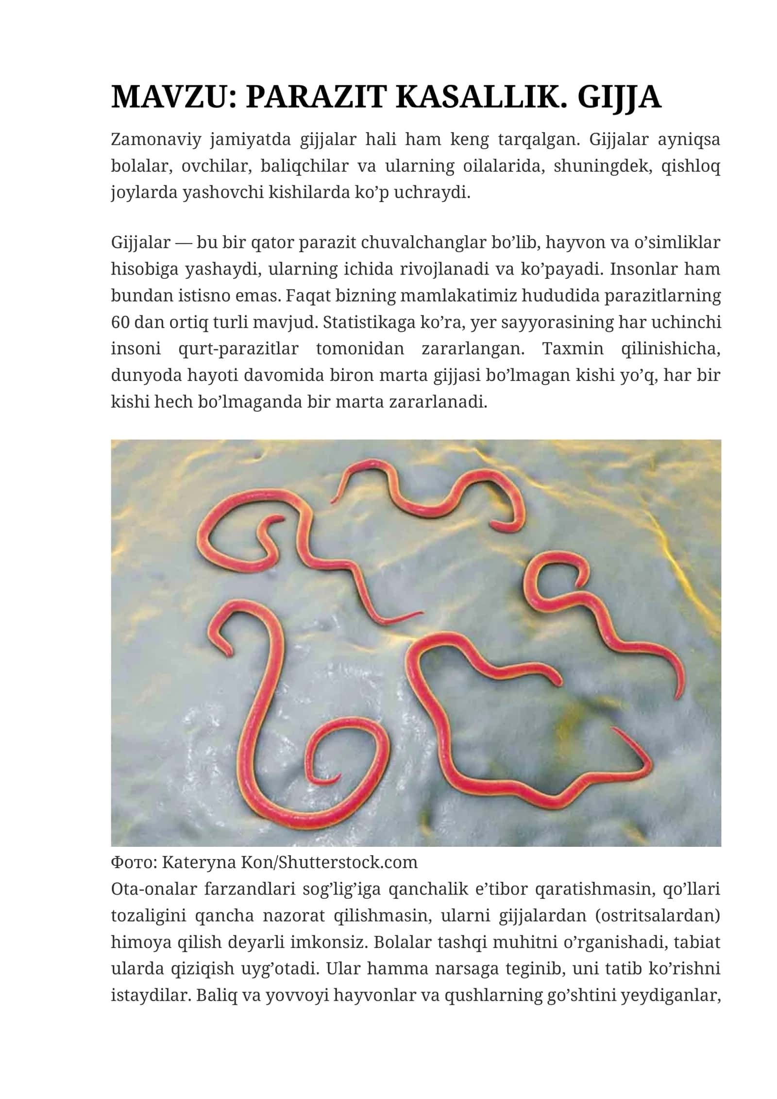 Parazit kasallik. gijja