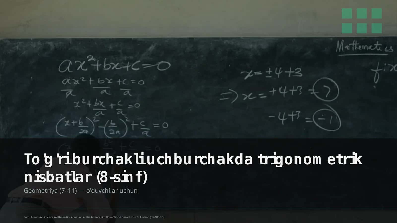 To'g'ri burchakli uchburchakda trigonometrik nisbatlar (8-sinf)