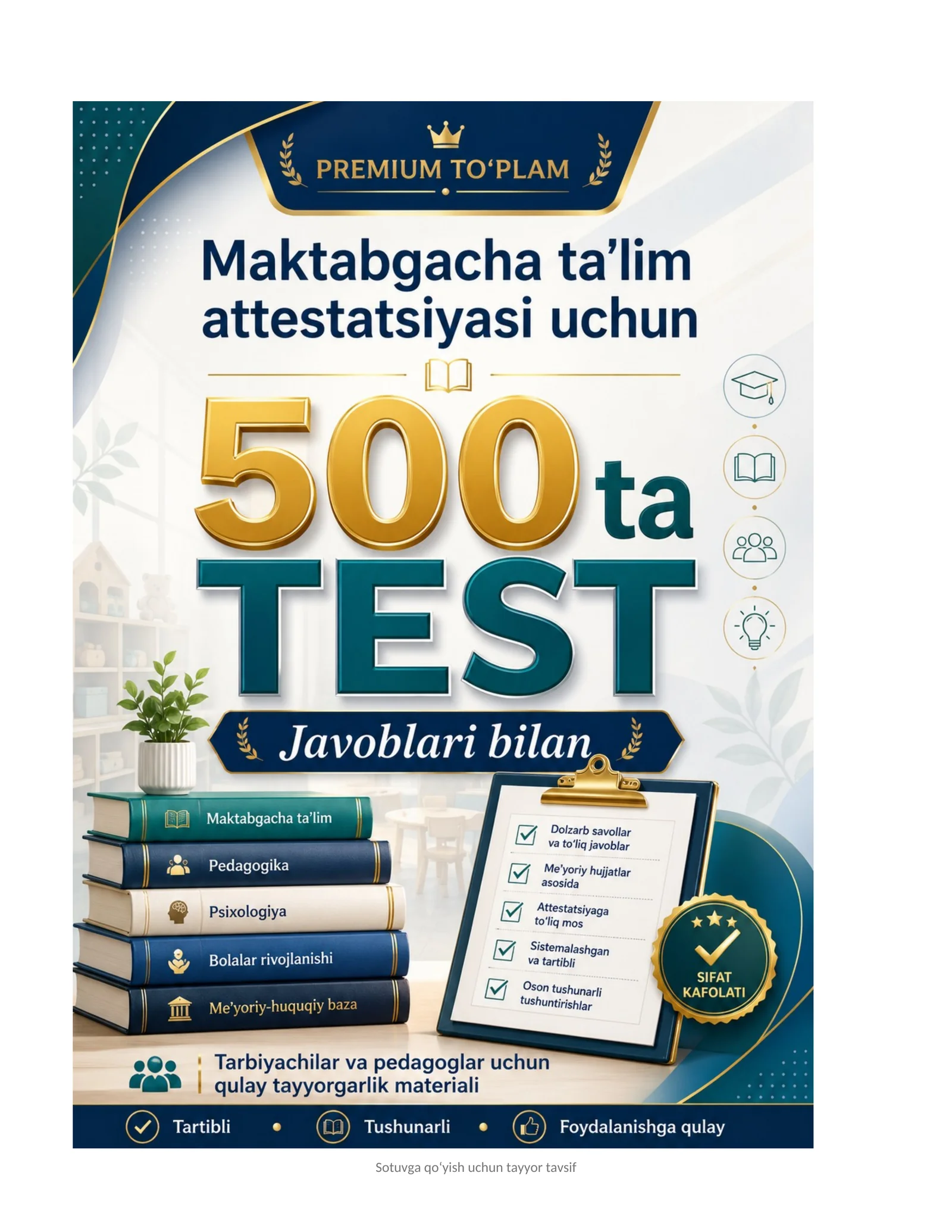 Maktabgacha ta’lim attestatsiyasi uchun 500 ta test javoblari bilan