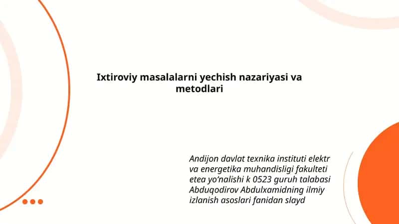 Ixtiroviy Masalalarni Yechish Nazariyasi va Metodlari