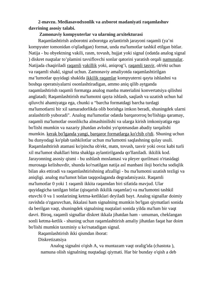 Zamonaviy kompyuterlar va ularning arxitekturasi