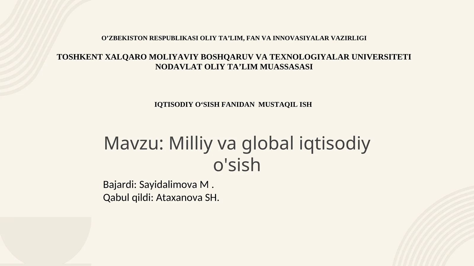 Milliy va global iqtisodiy o'sish