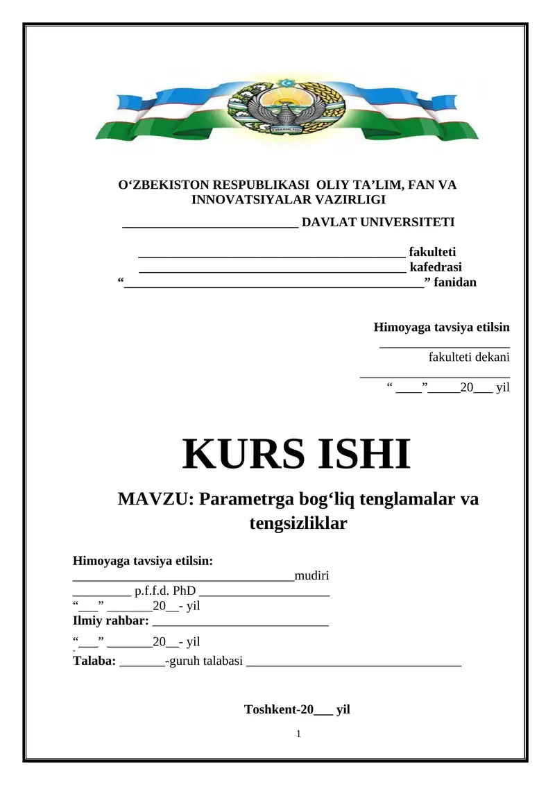 Parametrga bog’liq tenglamalar va tengsizliklar