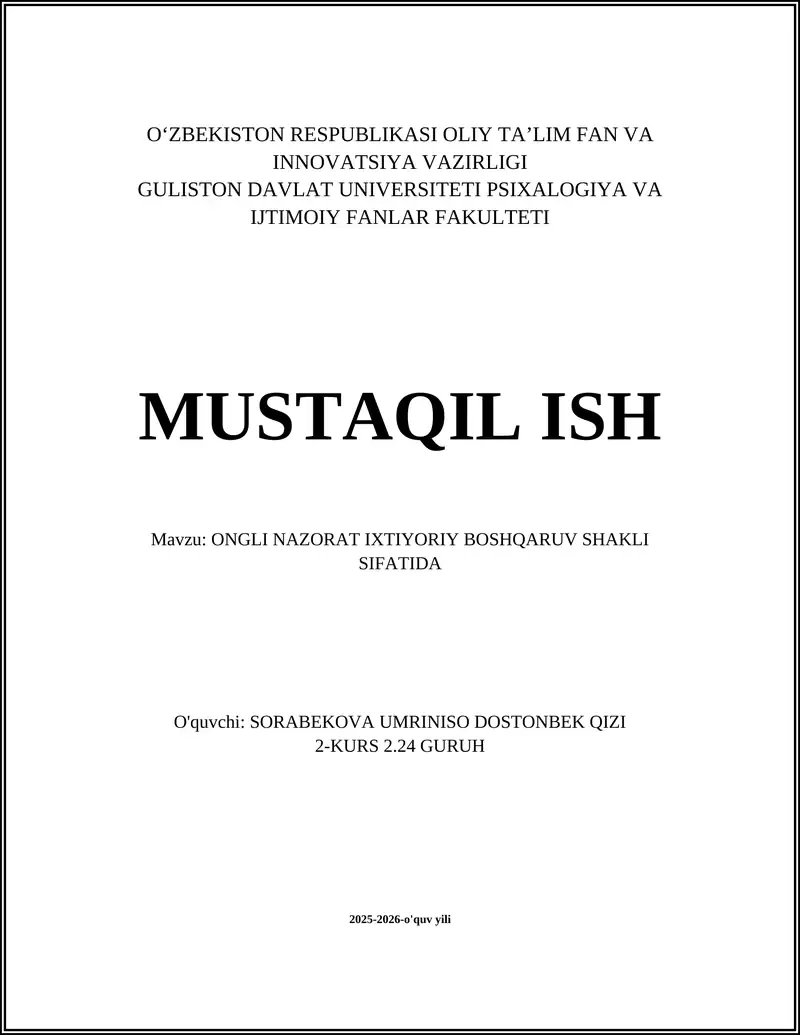 ONGLI NAZORAT IXTIYORIY BOSHQARUV