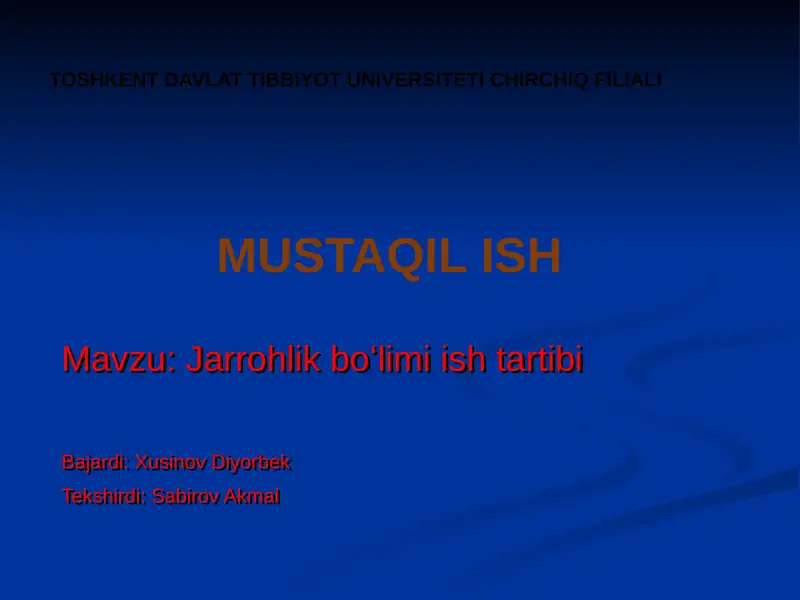 Jarrohlik boʻlimi ish tartibi