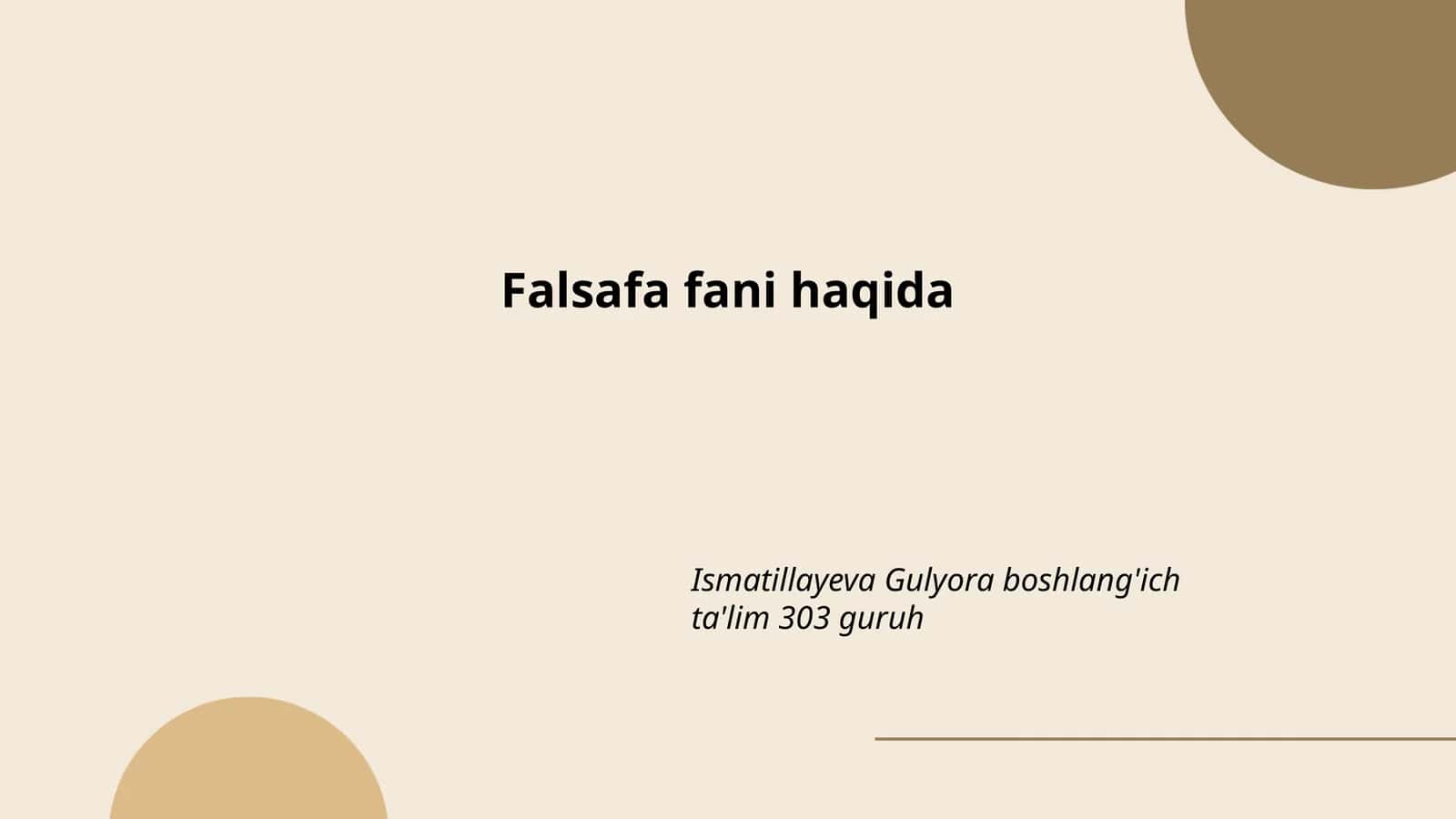 Falsafa fani haqida