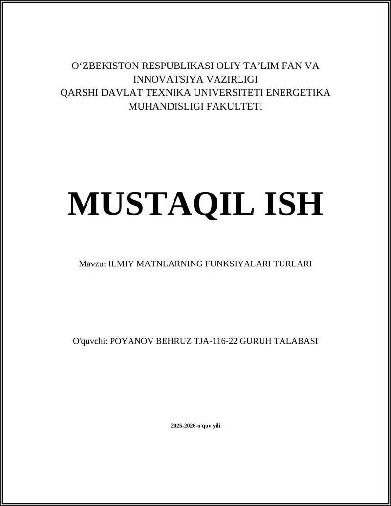 ILMIY MATNLARNING FUNKSIYALARI TURLARI