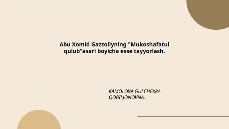 Abu Xomid Gazzoliyning "Mukoshafatul Qulub"