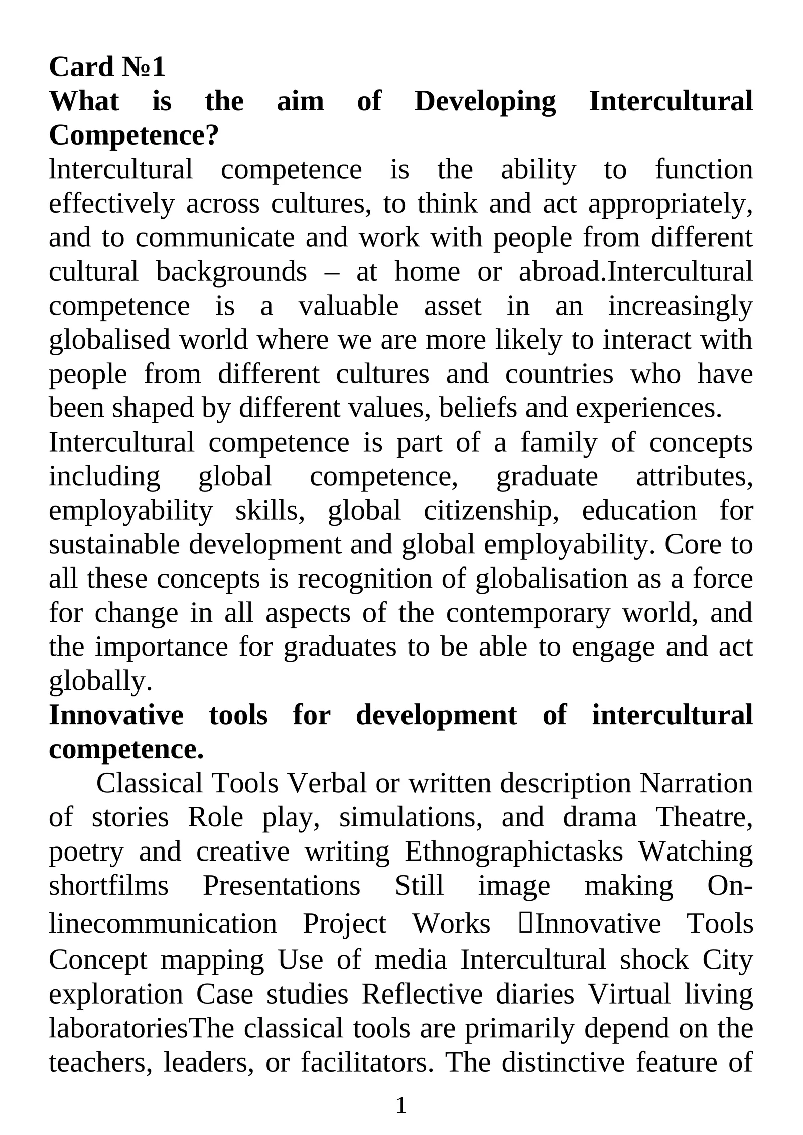 Developing Intercultural Competence