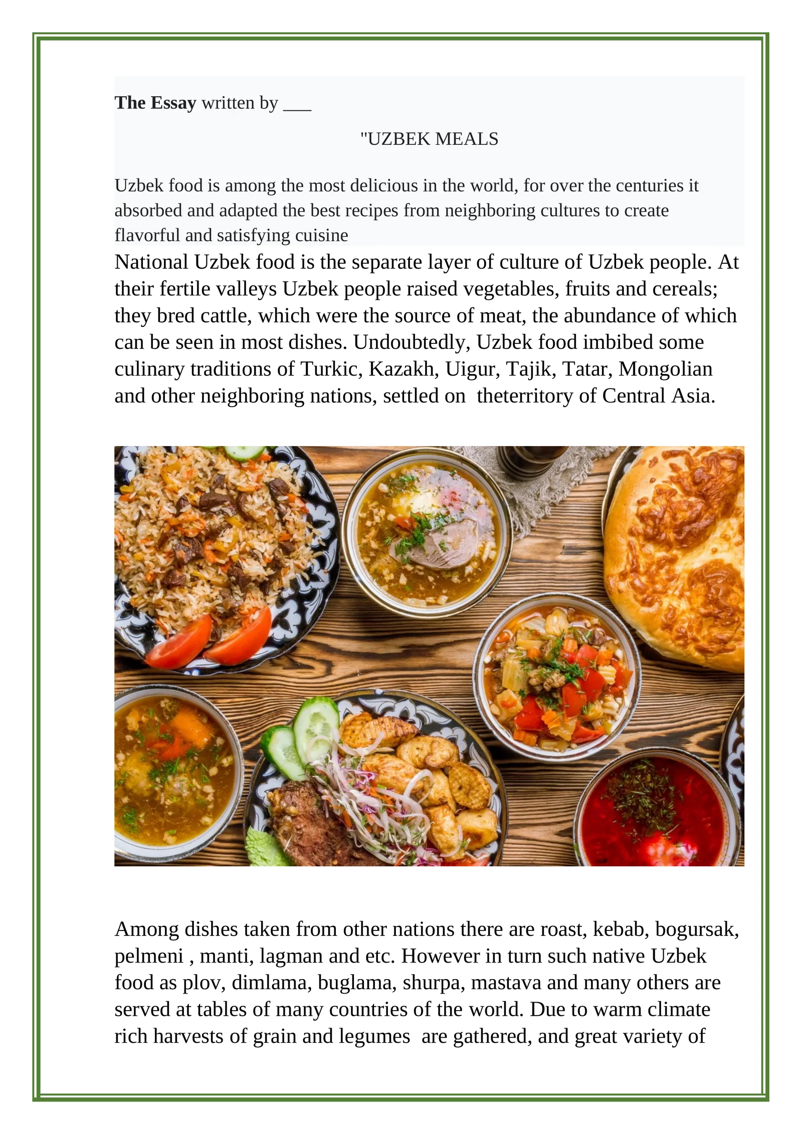 The Essay Uzbek Meals
