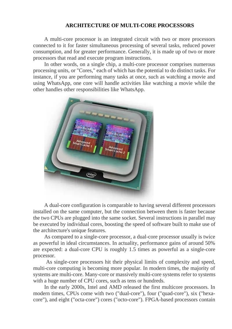ARCHITECTURE OF MULTI-CORE PROCESSORS