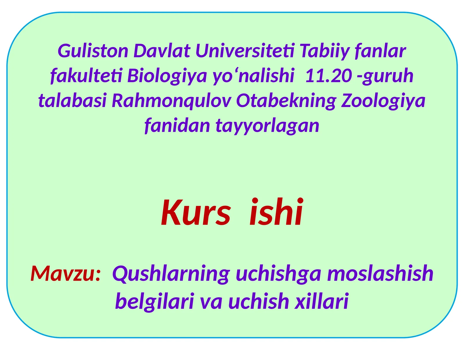 Qushlarning uchishga moslashish belgilari va uchish xillari