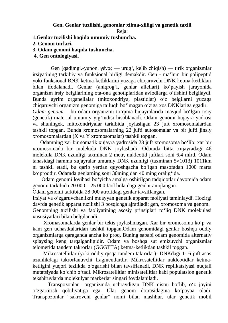 Genlar tuzilishi va genetik taxlil