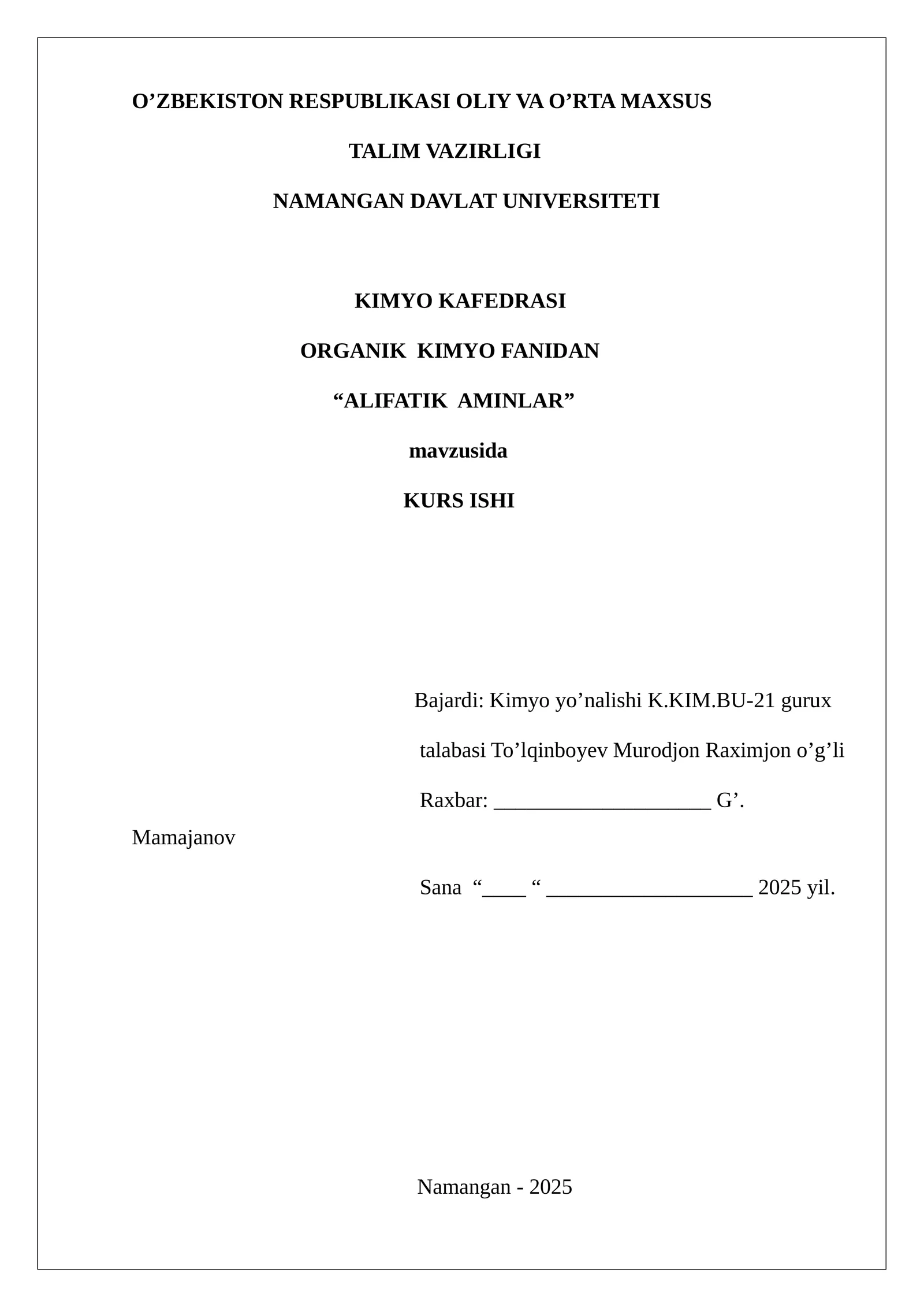 Alifatik Aminlar Kurs ishi