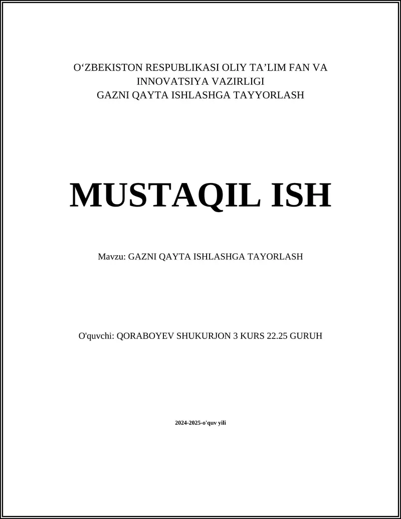 Gazni qayta ishlashga tayorlash
