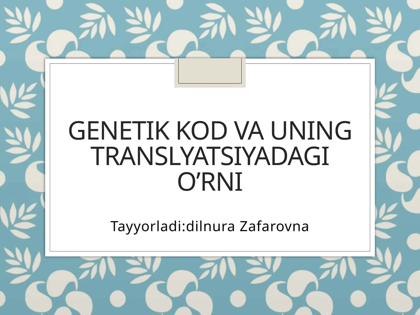 Genetik Kod va uning Translyatsiyadagi O'rni
