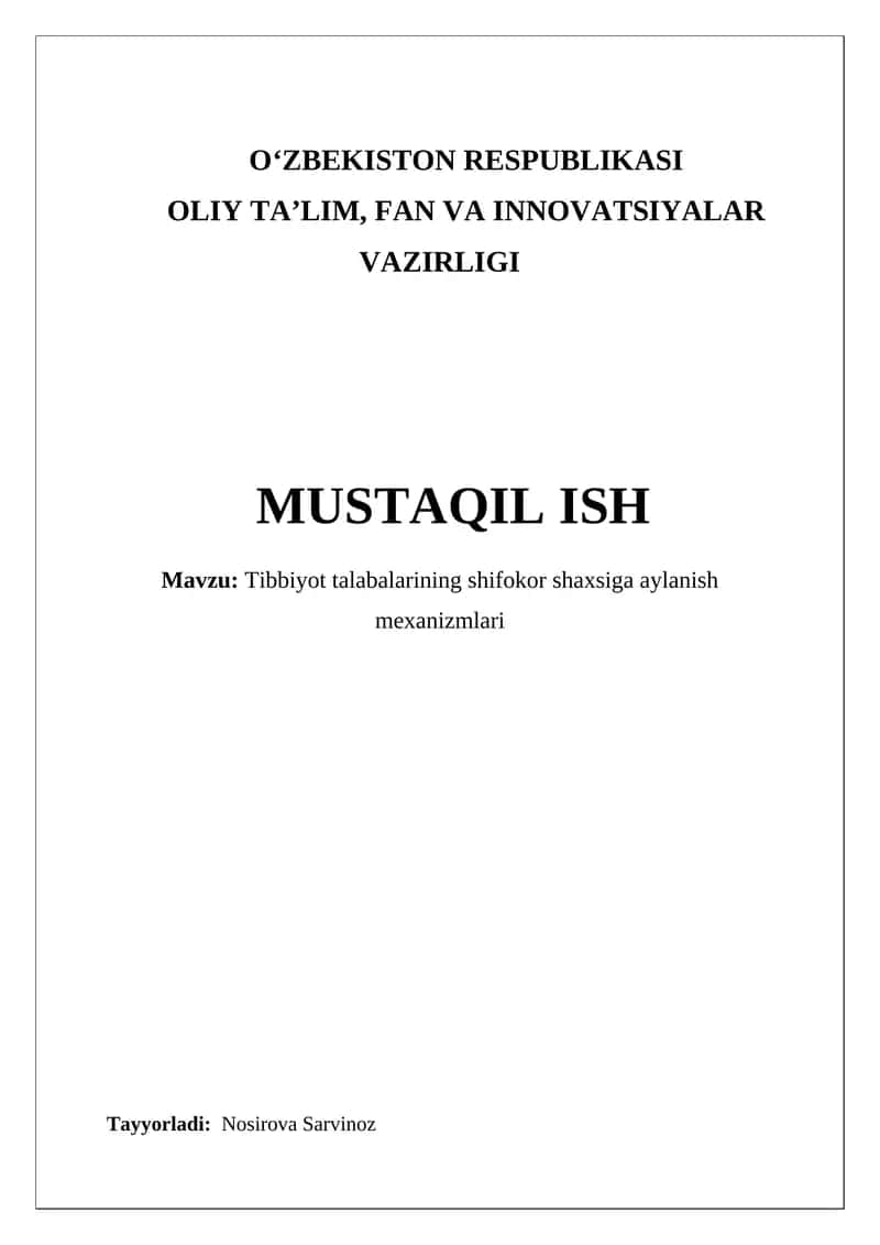 Tibbiyot talabalarining shifokor shaxsiga aylanish mexanizmlari